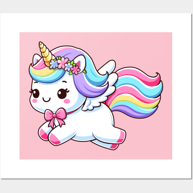 Cute Unicorn with Rainbow Tail Wall Art by Arief Uchiha